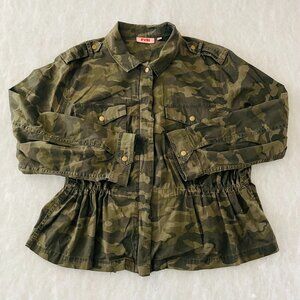 EVRI Womens Green Long Sleeve Camouflage Print Military Utility Jacket Size 3X